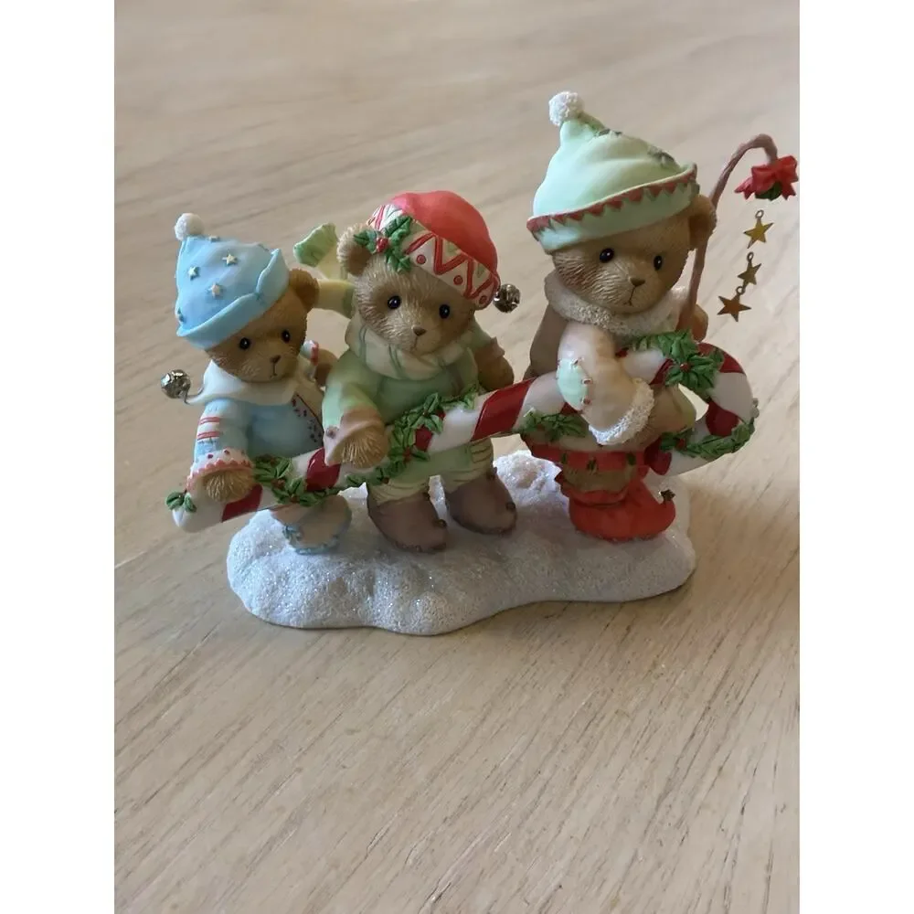 Cherished Teddies Adam Karen Katelyn Bringing A Sweet Season Candy Cane LOW REG